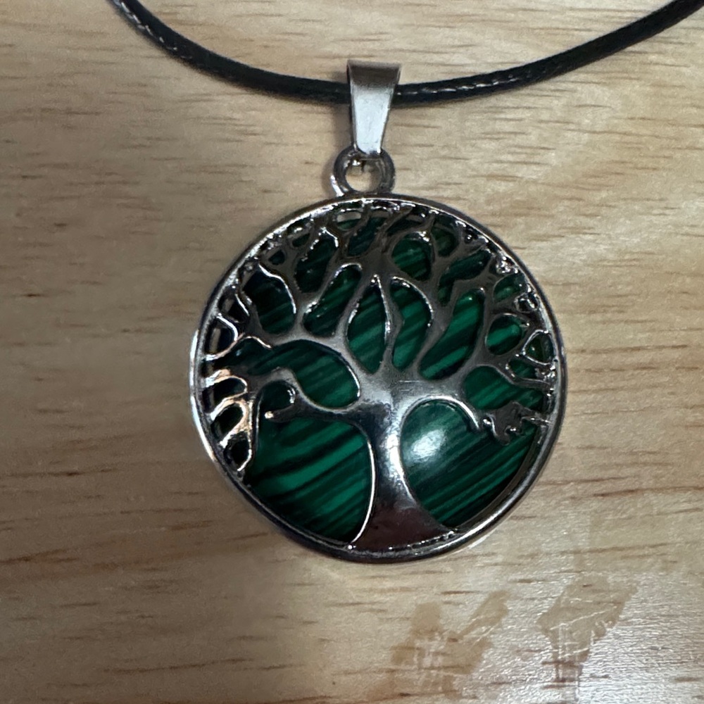Tree of Life Green Stone Pendant Necklace